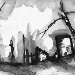 AUF DEM WEG. ON THE WAY. 2008. charcoal and ink on paper. 33 x 24 cm. drama illustration