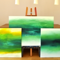 LATE IN SUMMER. triptych 2018. 3 studies. vertical hanging: 250 x 120 cm - horizontal hanging: 380 x 80 cm