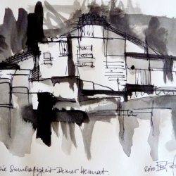 DIE SINNHAFTIGKEIT DEINER HEIMAT/THE SENSE OF YOUR HOME. 2010. ink and ink brush on handmade paper. 30 x 21 cm