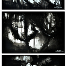 INTO THE WARMING NIGHT. triptych 2023. 120 x 250 cm