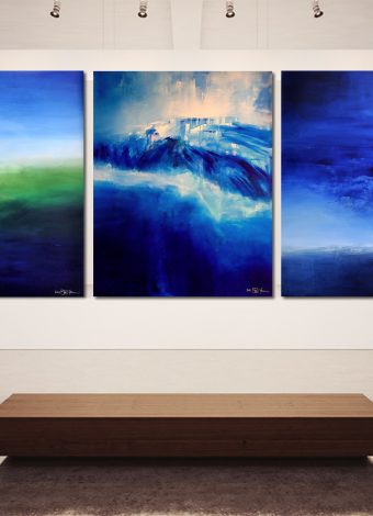 SEA AND SKY AND MELANCHOLIA AT THE END OF SUMMER. triptych 2016. 380x150 cm / 149,6x59,1 in. oil and acrylic on canvas