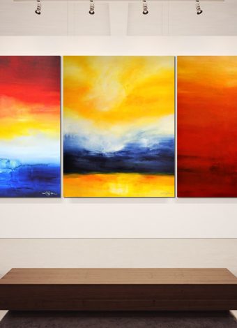 THE VERY FIRST LIGHT VII. triptych 2021. 380x150 cm / 149,6x59,1 in. oil and acrylic on canvas