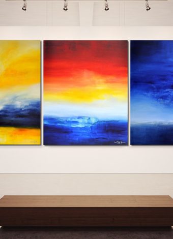 TIME IS DANCING FROM SUNSET TO SUNRISE. triptych 2019. 380x150 cm / 149,6x59,1 in. oil and acrylic on canvas
