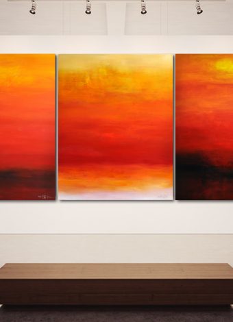 FROM THE FIRST LIGHT TO THE VERY LAST LIGHT. triptych 2018. 380x150 cm / 149,6x59,1 in. oil and acrylic on canvas