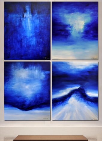 DEEP BLUE DAYS DOWN BY THE SEA. quadriptych 2019. 540x150 cm / 212,6x59,1 in. oil and acrylic on canvas