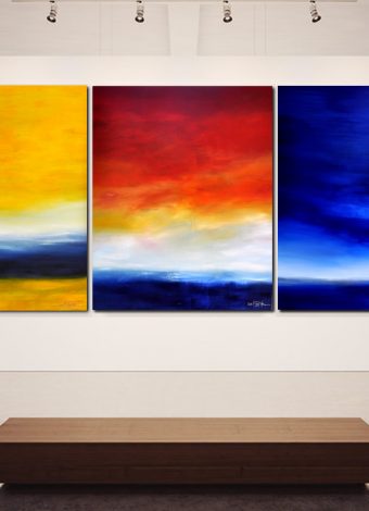 TIME IS DANCING FROM SUNSET TO SUNRISE II. triptych 2019. 380x150 cm / 149,6x59,1 in. oil and acrylic on canvas