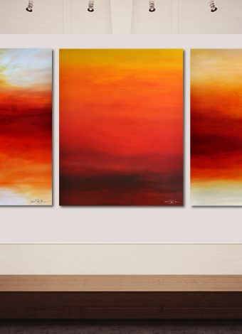FROM THE PROMISING FIRST LIGHT TO THE VERY LAST LIGHT. triptych 2021. 380x150 cm / 149,6x59,1 in. oil and acrylic on canvas