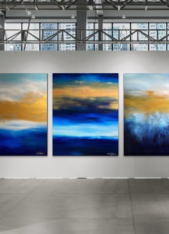 THERE IS BEAUTY BENEATH THE SURFACE. triptych 2024. 380x150 cm / 149,6x59,1 in. oil and acrylic on canvas