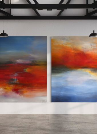BETWEEN A LAUGH AND A CRY. diptych 2024. 250x150 cm / 98,4x59,1 in. oil and acrylic on canvas