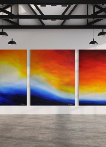 WAITING FOR YOU ON PRISTINE SHORES II. triptych 2021. 380x150 cm / 149,6x59,1 in. oil and acrylic on canvas