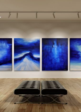DEEP BLUE DAYS DOWN BY THE SEA. quadriptych 2019. 540x150 cm / 212,6x59,1 in. oil and acrylic on canvas