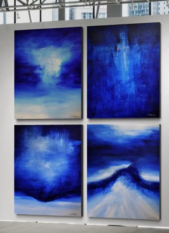 DEEP BLUE DAYS DOWN BY THE SEA. quadriptych 2019. 540x150 cm / 212,6x59,1 in. oil and acrylic on canvas