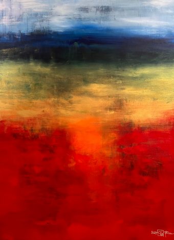 WHEN THE LAST SUN SINKS INTO THE RED. 2024. 150x120 cm / 59.1x47.2 in. oil and acrylic on canvas