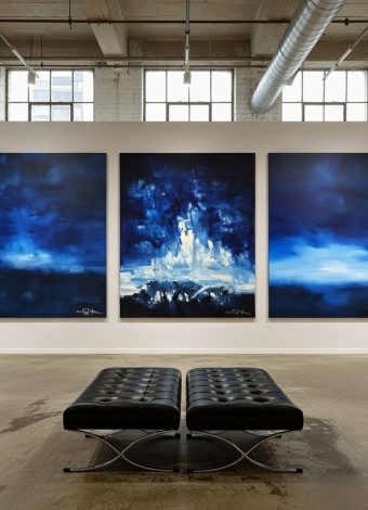 AFTER THE NOISE. large-scale triptych 2026. oil and acrylic on canvas. 330 x 120 cm. 129.9 x 47.2 in.