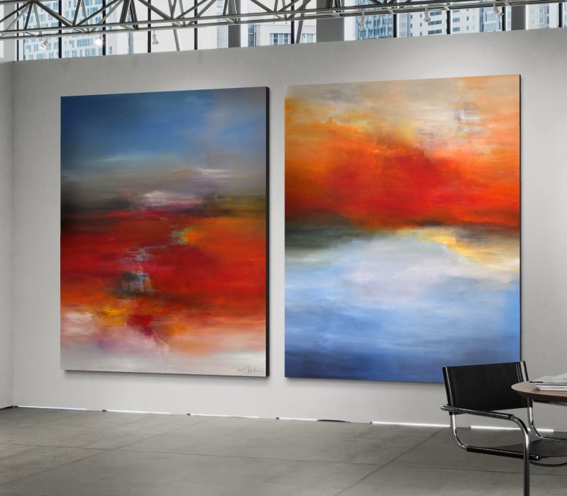 BETWEEN A LAUGH AND A CRY. large-scale diptych 2024. oil and acrylic on canvas. 250 x 150 cm. 98.4 x 59.1 in.