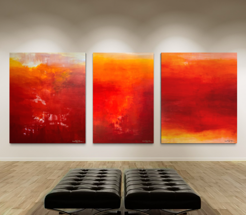 THE DAY LIGHT WAS MADE. large-scale triptych 2026. oil and acrylic on canvas. 340 x 150 cm.122 x 47.2 in.