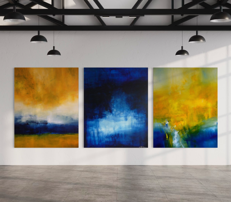 THE SEA INSIDE US. large-scale triptych 2016. oil and acrylic on canvas. 390 x 150 cm. 153.5 x 59.1 in.