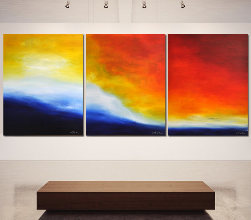 WAITING FOR YOU ON PRISTINE SHORES II. large-scale triptych 2023. oil and acrylic on canvas. 390 x 150 cm. 153.5 x 59.1 in.