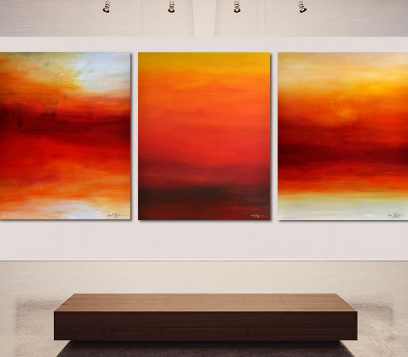 FROM THE PROMISING FIRST LIGHT TO THE VERY LAST LIGHT. large-scale triptych 2020. oil and acrylic on canvas. 390 x 150 cm. 153.5 x 59.1 in.