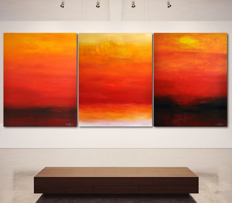 BEHIND THE HORIZON. large-scale triptych 2017. oil and acrylic on canvas. 390 x 150 cm. 153.5 x 59.1 in.