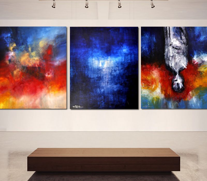 FROM FEAR TO LOVE. large-scale triptych 2013. oil and acrylic on canvas. 390 x 150 cm. 153.5 x 59.1 in.