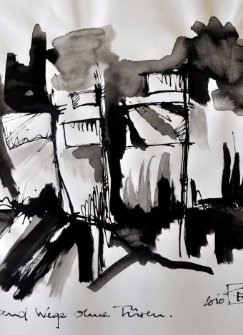 A THOUSAND WAYS, NO DOORS. 2010. 42x30 cm/ 16.5x11.8 in. ink, graphite and charcoal on heavy handmade paper