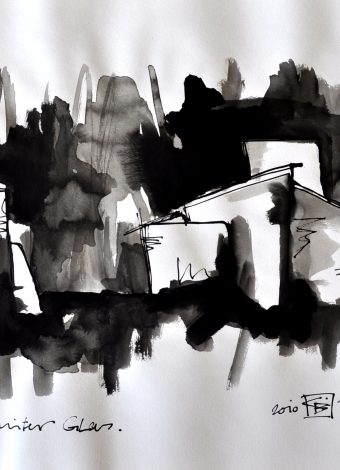 A WINTER BEHIND GLASS. 42x30 cm/ 16.5x11.8 in. ink, graphite and charcoal on heavy handmade paper