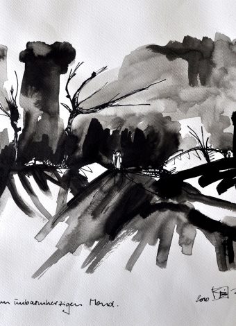 UNDER A RAGING MOON. 2010. 42x30 cm/ 16.5x11.8 in. ink, graphite and charcoal on heavy handmade paper